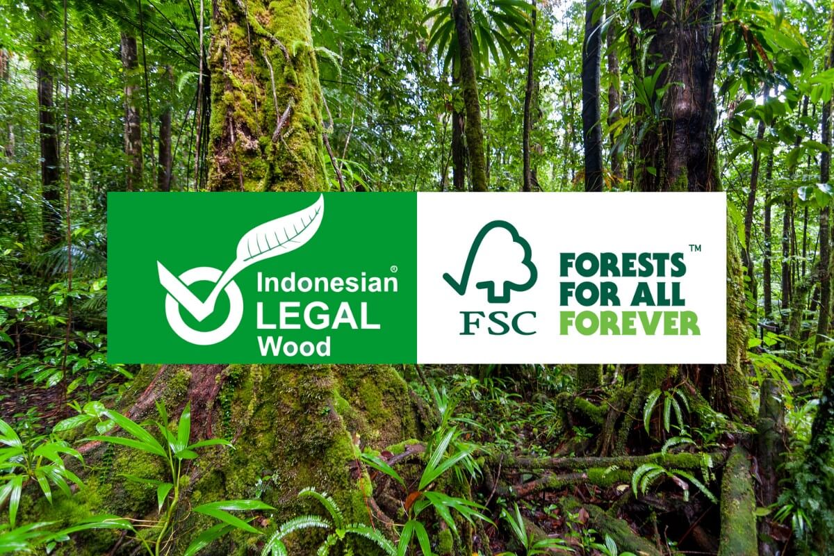 Logotipa FSC in SVLK, v ozadju tropski gozd
