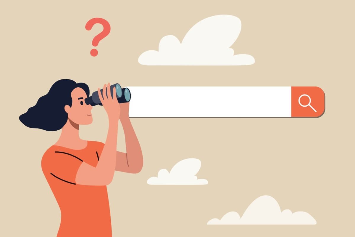 Ilustracija: iskanje po spletni strani z daljnogledom