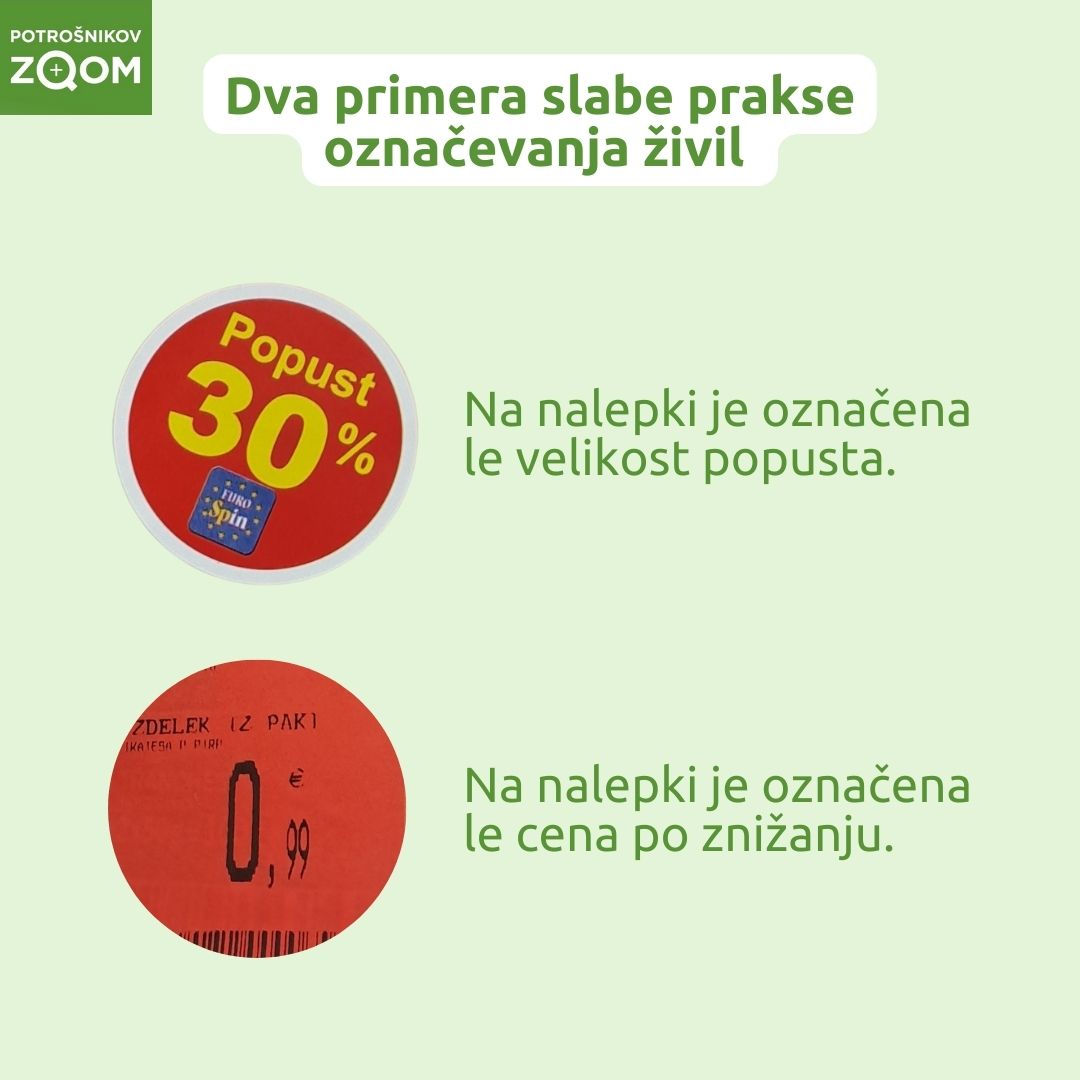 Primer slabe prakse označevanja živil