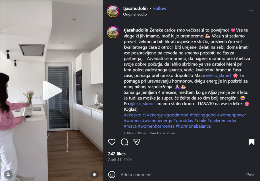 Primer pomanjkljive prakse: oznaka oglasa je skrita na koncu